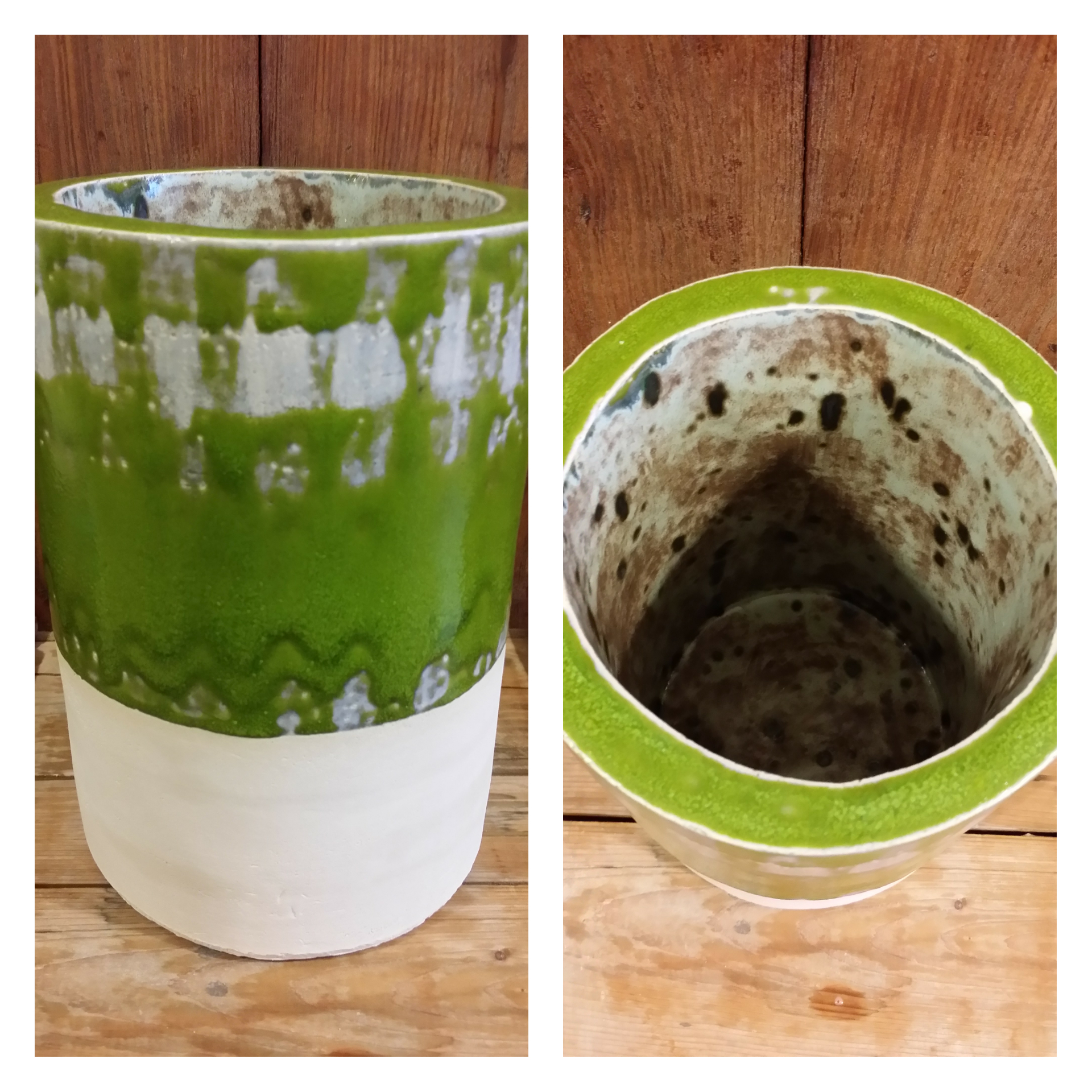 Green cylindrical vase